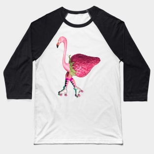 Funny Flamingo Strawberry Skating Baseball T-Shirt